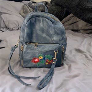 Denim Pattern Leather Mini Backpack
